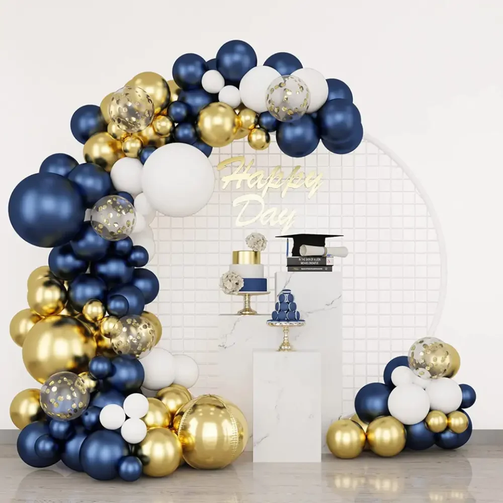 

174Pcs Navy Blue Gold White Balloon Garland Arch Kit Metallic Confetti Latex 4D Foil Party Balloons