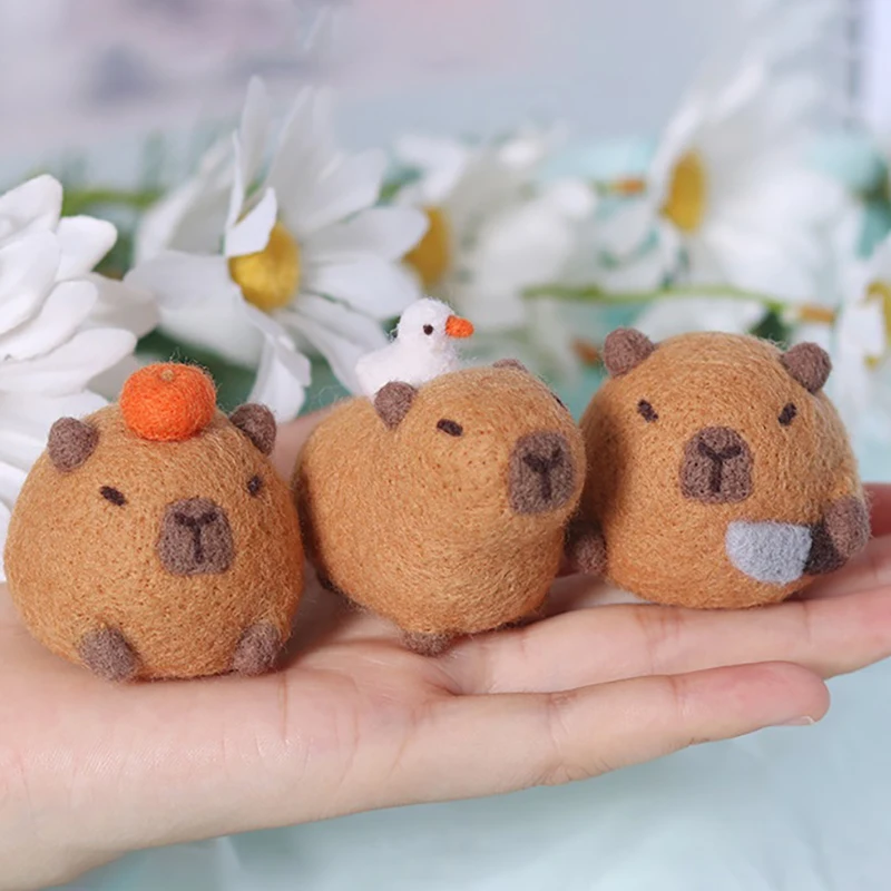 1PC Wool Felt Handmade DIY Cute Chubby Capybara Gray Fish Beginner Material Kit Plush Toys Non Finished Desktop Decorations wool felting kit needle felt kit