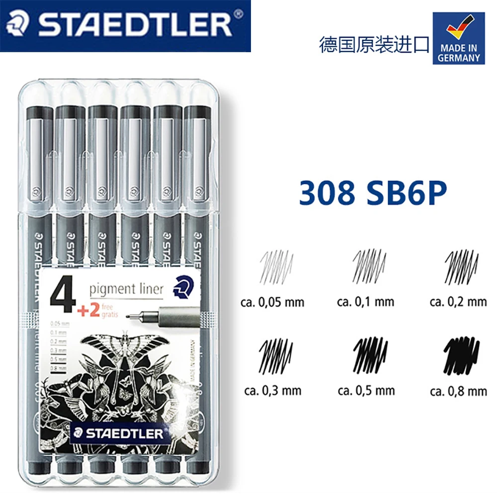 

6pcs/set Germany Staedtler Needle Gel Pen 308 SB6P Drawing Pen Hook Line Pen Hand Account Painted Art Supplies Kawaii Stationery