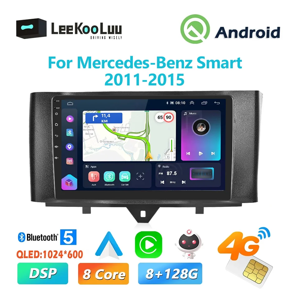 

Автомагнитола LeeKooLuu, 2 Din, Android 13, мультимедийный видеоплеер, Carplay для Mercedes-Benz Smart 2011-2015, стерео, GPS, 4G, Wi-Fi