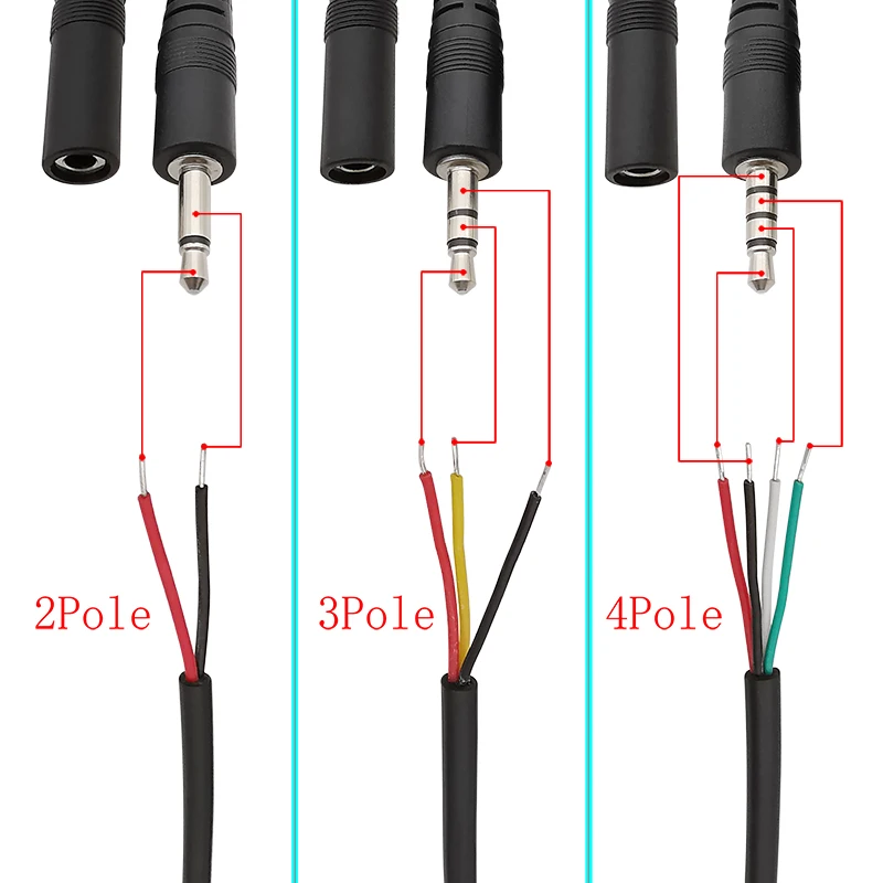 5Pcs Mono/Stereo 2/3/4 Pole 2,5mm/3,5mm Stecker Weibliche Jack Audio kopfhörer Verlängerung Kabel Drähte Aux stecker DIY Reparatur – Detail 1