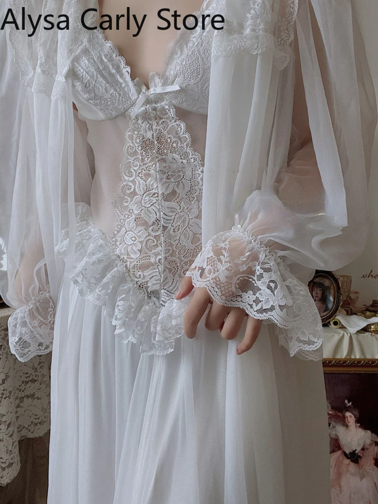 2022 Autumn White Fairy Vintage Sweet Dress Women Mesh Lace Sexy Casual Korean Dress Female Patchwork Designer Princess Dresses 3