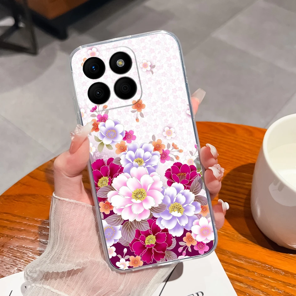 Clear TPU Silicone Soft Protective Case with Pretty Butterfly Bear Design for 6.75-Inch Smartphones