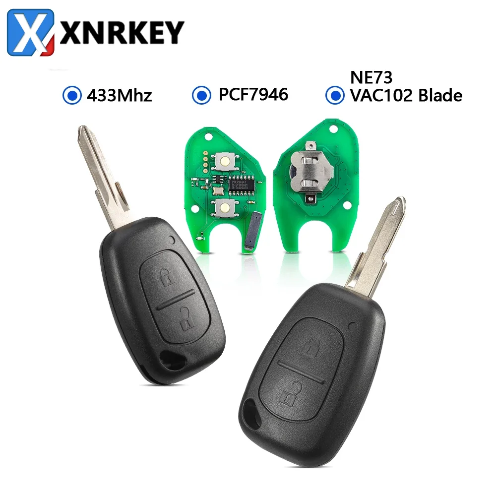 XNRKEY Car Remote Key PCF7946 Chip 433MHZ For Renault Vivaro Trafic Master Clio Scenic Movano Kangoo Car Key VAC102 NE73 Blade 10ps car remote key blade vac102 hu136 hu136te ne73 hu83 va2 car key blade for renault peugeot citroen remote fob key blank