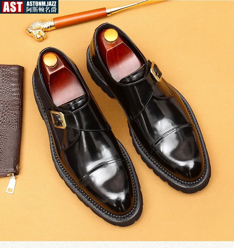 Luxury Patent Leather Mens Formal Shoes Handmade Italian Quality Fashion Buckle Genuine Leather Wedding Social Shoes Man