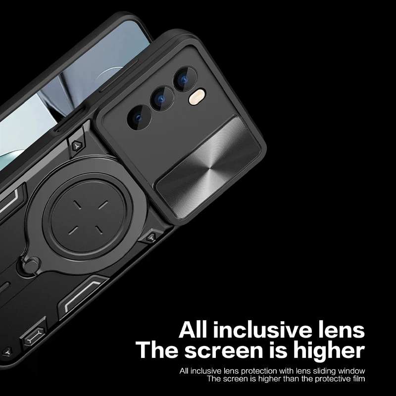Magnetic Holder Ring Shockproof Armor Phone Case with Slide Camera Cover