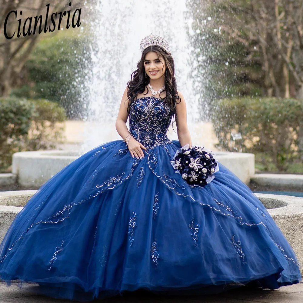 

Royal Blue Sweetheart Quinceanera Dresses 3D Flowers Lace Appliques Robes De Soirée Vestidos De 15 Anos Corset Back