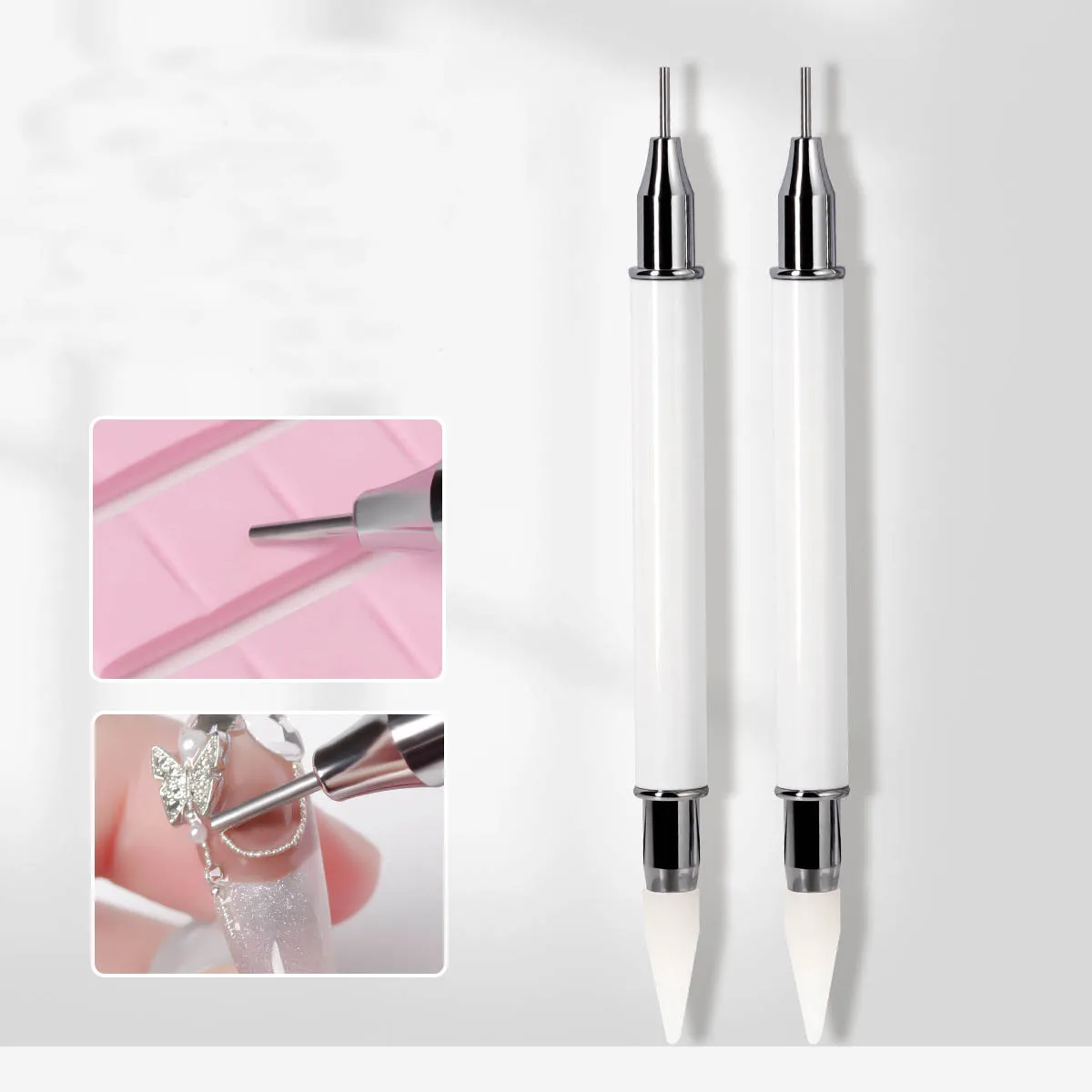 1PC Metal Nail Art Double Head Press Point Drill Pen Crystal Rhinestones Gem Picker Wax Pencil DIY Manicure Picking Tool 2