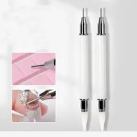 1PC Metal Nail Art Double Head Press Point Drill Pen Crystal Rhinestones Gem Picker Wax Pencil DIY Manicure Picking Tool 2