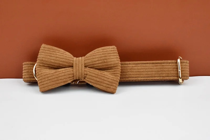 Personalised Corduroy Dog Collar And Leash Set With Nameplate_voghion.com
