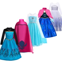Kid Girls Cosplay Sequin Anna Elsa Mesh Costumes Snow Queen Elsa Princess Long Dress Halloween Party Carnival Clothes Vestido