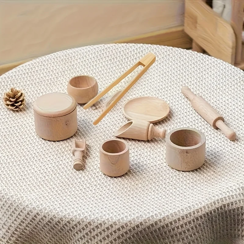Tea Set Simulation Toys, Sensory Enlightenment and Puzzle Simulation Kitchen, Home Experience Toys, Early Education Wooden Toys