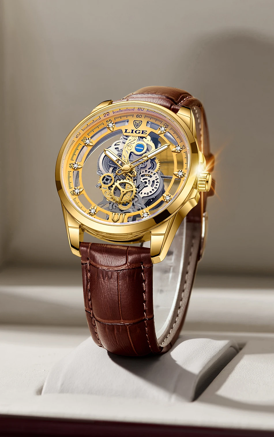 LIGE Top Brand Luxury Men's Watches Leather Strap Fashion Business