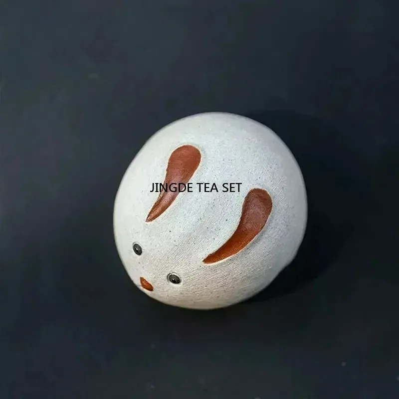 Yixing Purple Clay Tea Pet Zodiac Rabbit Statue Tea Carving Crafts Handmade Purple Clay Tea Set Ornament