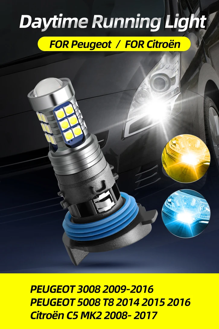 Lampadine LED HP24W Per Luci Diurne Peugeot 3008/5008 E Citroen C5 - 6500K Bianco Xenon, 27 LED, Canbus - Foto 7