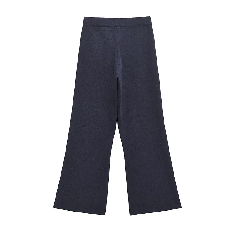 Conjunto elegante de dos piezas de pantalón de punto con cuello redondo, sin mangas, con volantes en los bajos, cintura alta, elástico, para dama, nuevo en trajes a juego.
