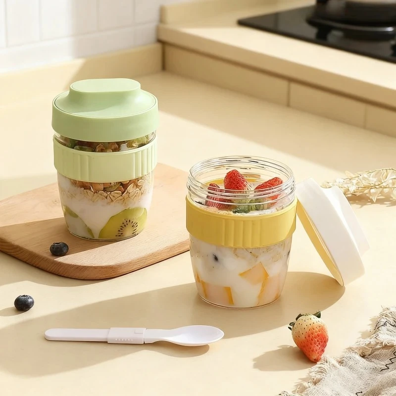 저스틴라우 480/570ml 휴대용 플라스틱 샐러드 컵 아침식사 과일 오트밀 요거트 샐러드 컵 뚜껑 포함 스푼 도시락 밀크컵