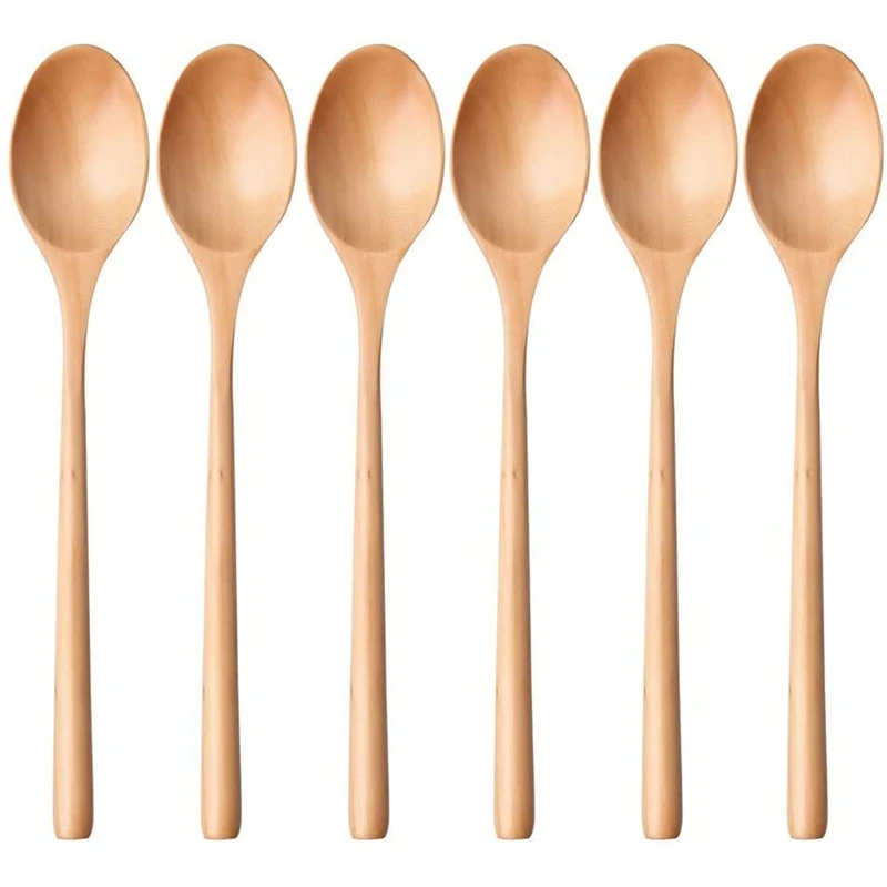 Wooden Spoons,Wood Soup Spoons Long Handle Wooden Teaspoon Japanese