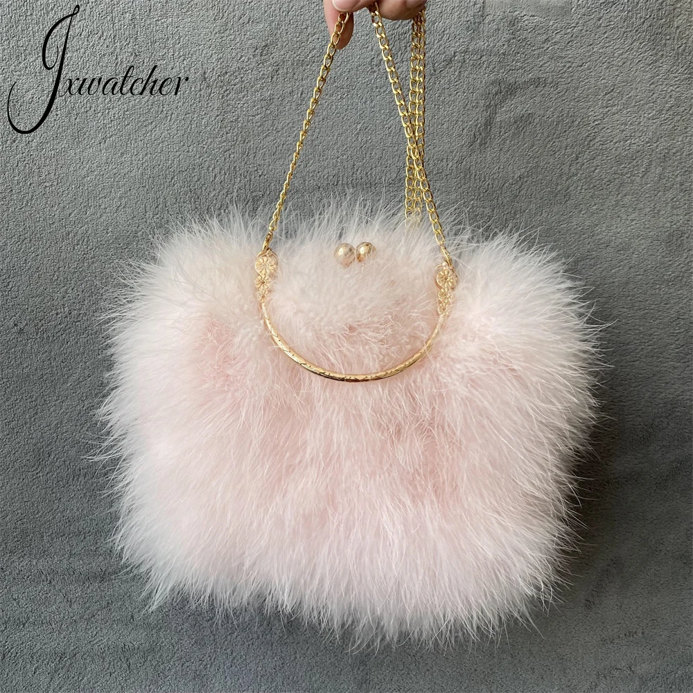 Luxury Ostrich Feather Pink Party Evening Bag Pearl Tassel Women Purses And  Handbags Wedding Designer Clutch Shoulder Chain Bags - AliExpress