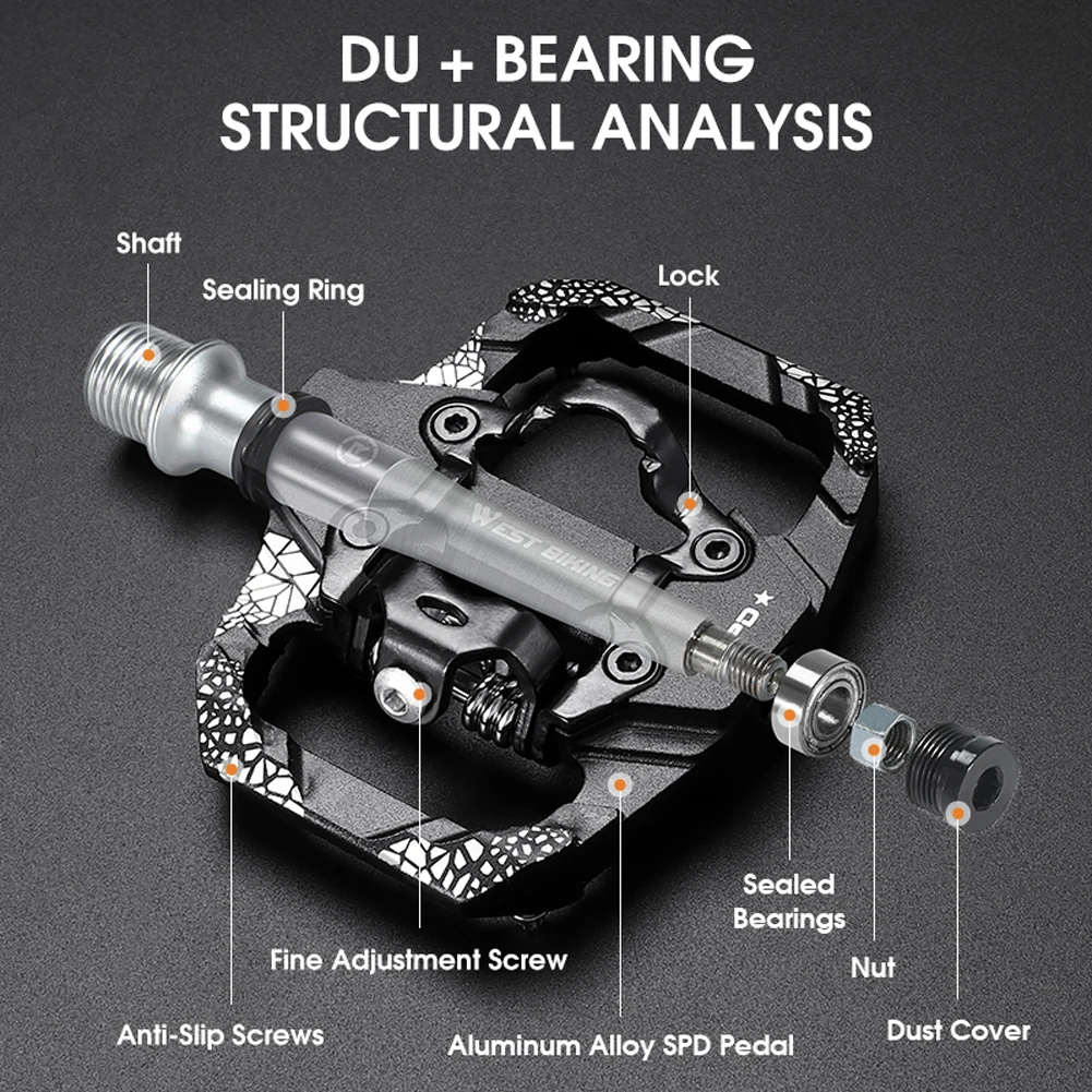 MTB Bike Pedals Dual Platform Clipless Bicycle Pedals Sealeds Bearing for MTB Mountain Road Bikes