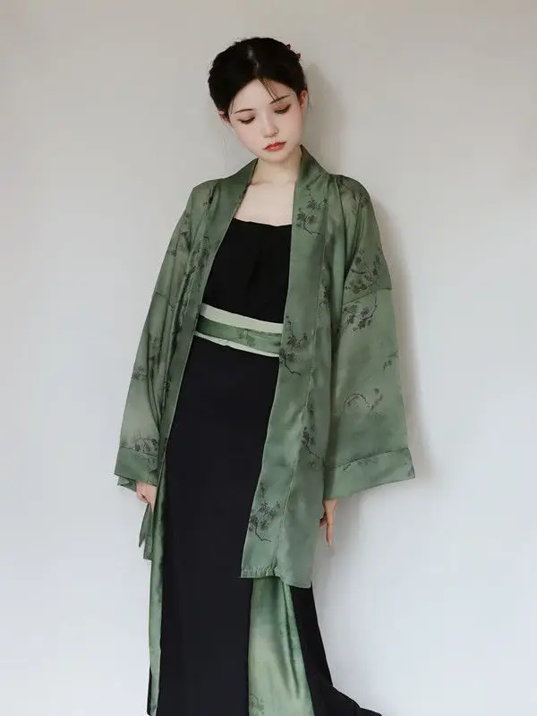 

2024 chinese style improved hanfu women's summer retro cardigan vintage women casual daily kimono style dress set a251
