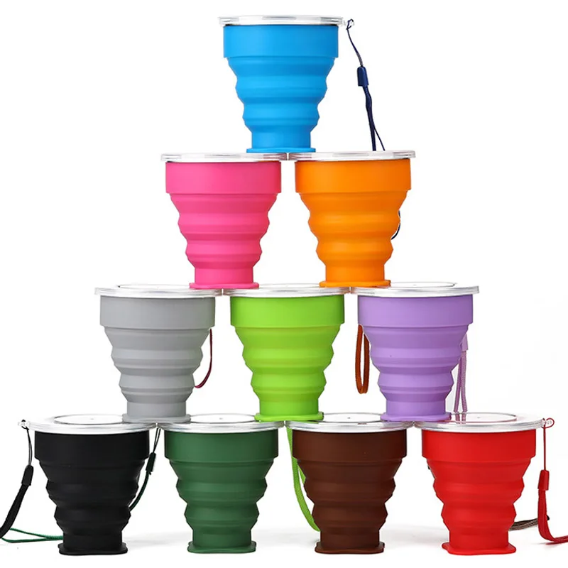 200ml Portable Cups BPA FREE Food Grade Water Cup Silicone Retractable Folding Cup Lid Outdoor Coffee Travel Water folding cup