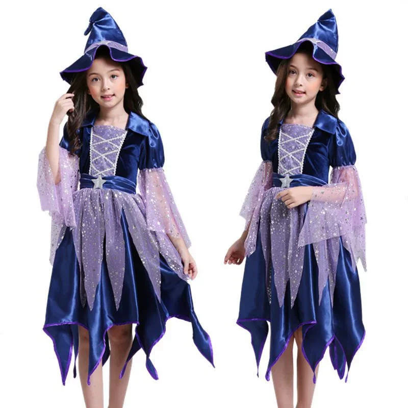 Inhzoy Disfraz De Bruja Para Niñas, Vestido Tutú De Bruja De Halloween Con Sombrero Puntiagudo, Juego De Disfraces Para Cosplay, Morado, 3-4T