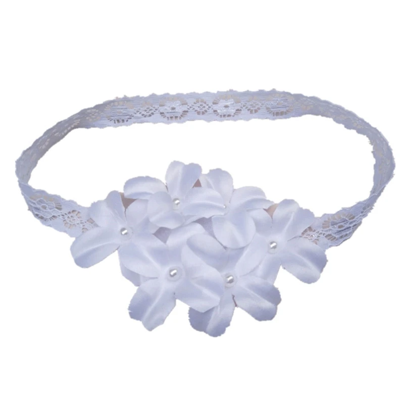 

Baby Girls Headbands Exquisite White Lace Flower for Head Band Elastic Pearl Hairband Baby Shower Gifts for Infants