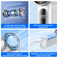 Ventilateur portable VUUV 2000mAh rechargeable, mini climatiseur 5 vitesses, petit ventilateur refroidisseur d'air avec affichage numérique LED 5