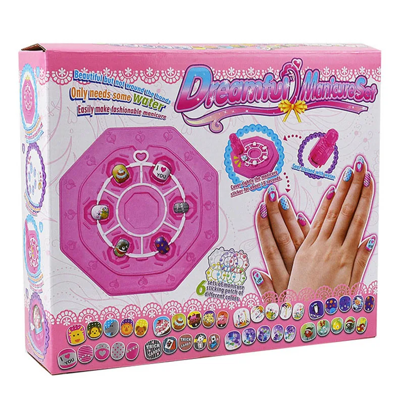 96pcs Children DIY Color Nail Sticker Set Beauty Pretend Toy Girls Handmade Reusable Nontoxic Nail Patch Stickers Birthday Gifts