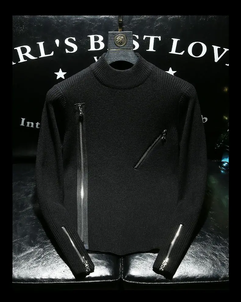 Men Sweater Autumn Winter New Arrival Zipper Solid Color Long Sleeve Fashion Trend Casual Versatile High Neck Knitted Top