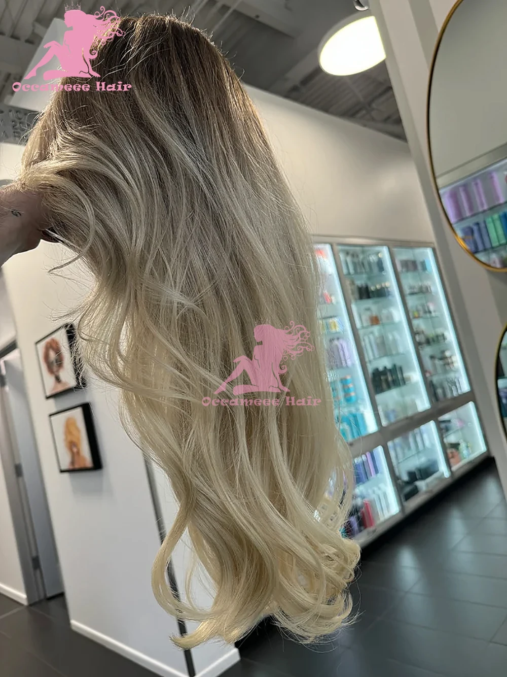 Ash Blonde 13x6 Lace Frontal Wig Human Hair Natural Wave Transparent Lace Highlights Dark Brown Roots Preplucked 613 colored wig