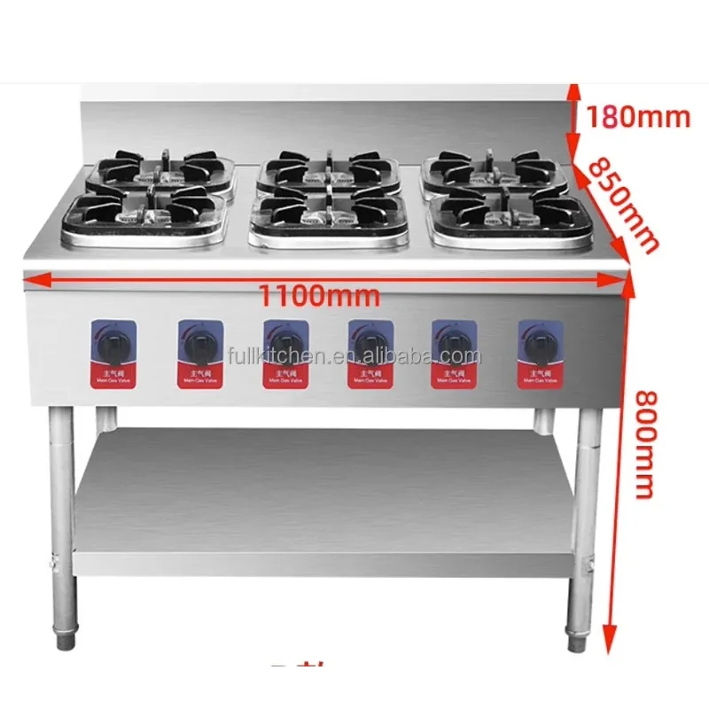 Commercial Stainless Steel with Stand Gas Stove Cooking Equipment 4/6 Burners Gas Stove 4