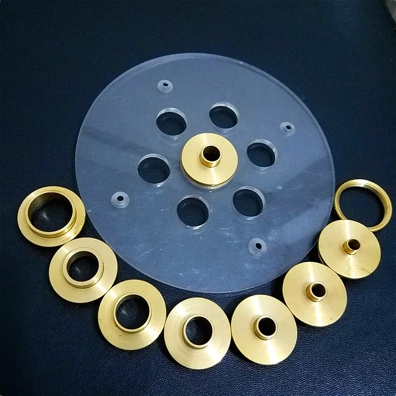 10PCS Brass Router Plate Guide Bushings + Round Base bottom Plate For Woodworking Trimming Machine Router Table Insert
