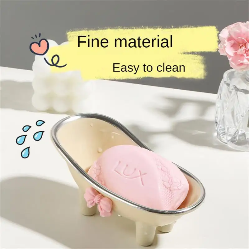 

Countertop Drain Soap Box Plastic Light Luxury Life Easy Storage Cute And Cute Artistic Style Soap Box Bow Soap Dish Bow