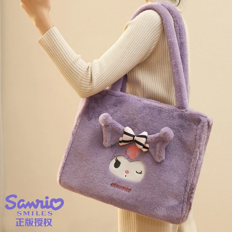 Sanrio My Melody Cinnamoroll Kuromi Cute Cartoon Plush Bag Cute Girl Handbag Large Capacity Women Shoulder Bag Satchel Gift miniso sanrio hello kitty kuromi kawaii handbag stationery bag cinnamoroll storage package fashion bag pencil bag for girl kids