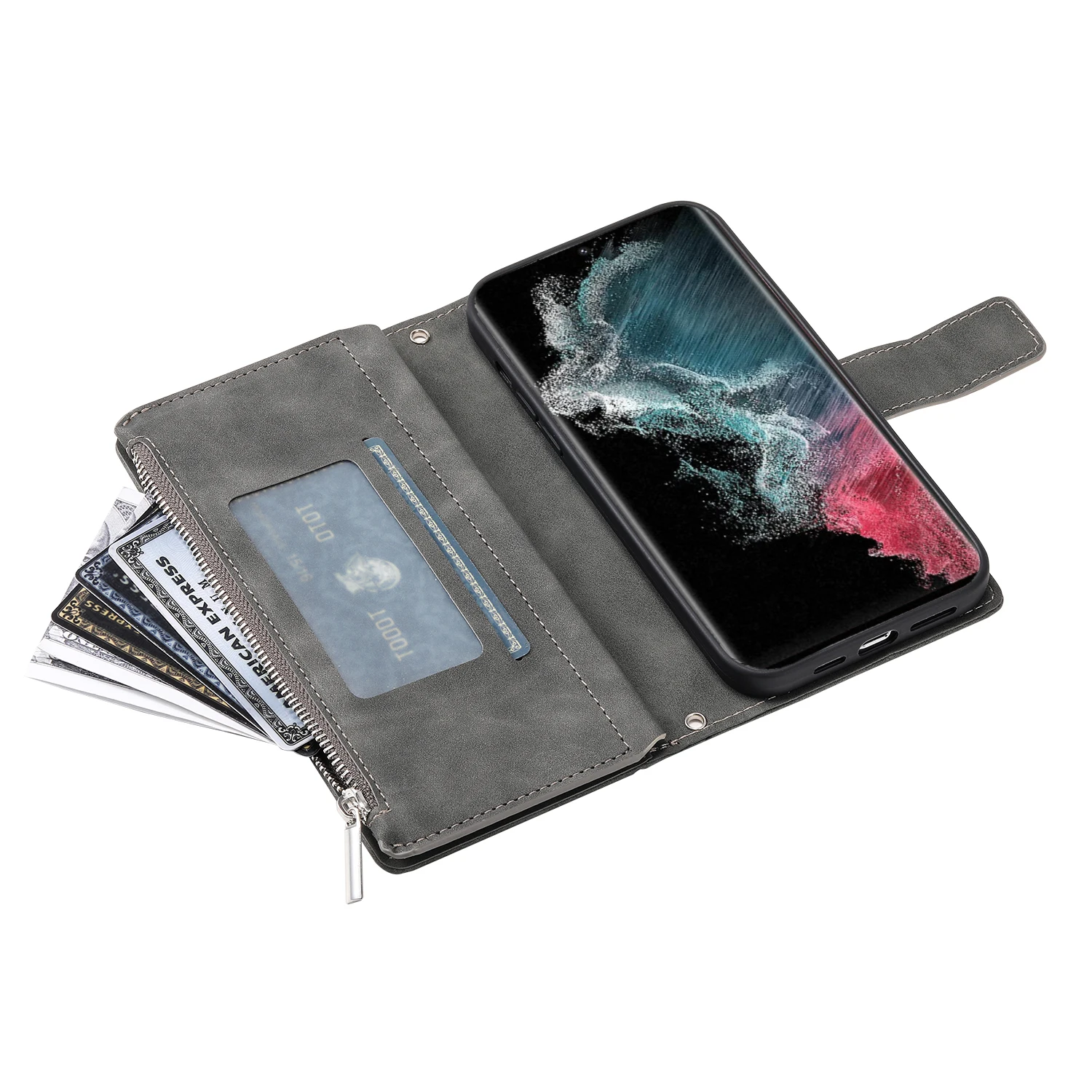 Embossed Leather Wallet Phone Case with Card Holder