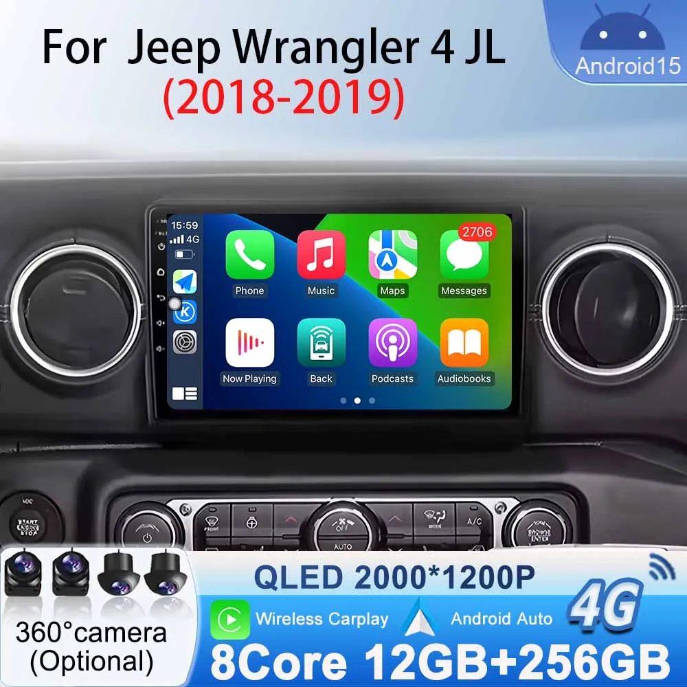Radio de coche para Jeep Wrangler 4 JL 2018 2019 Android 15 navegación GPS reproductor de vídeo Multimedia estéreo WIFI Carplay Android Auto BT 1