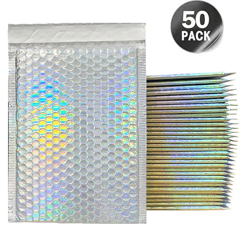 50pcs Bubble Mailer Laser Colorful Envelopes Padded Mailing Poly Mailer