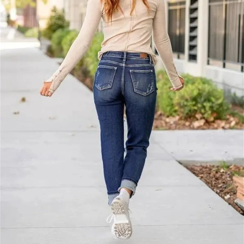 Sexy Ripped Mid Waist Jeans for Women Vintage Clothes Y2k Fashion Straight Denim Trousers Streetwear Hole Hip Hop Pants Jeans