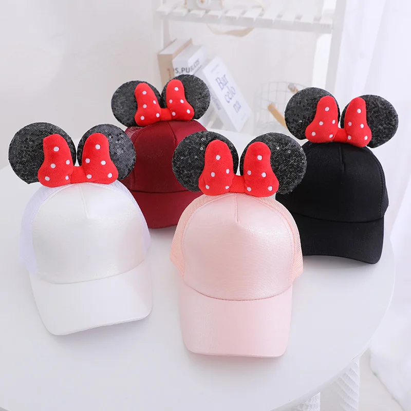 

Disney Mickey Minnie Sun Hat Children's Baseball Hats Minnie Mouse Bow Big Ears Girls Baseball Cap Casual Sun Protection Hat