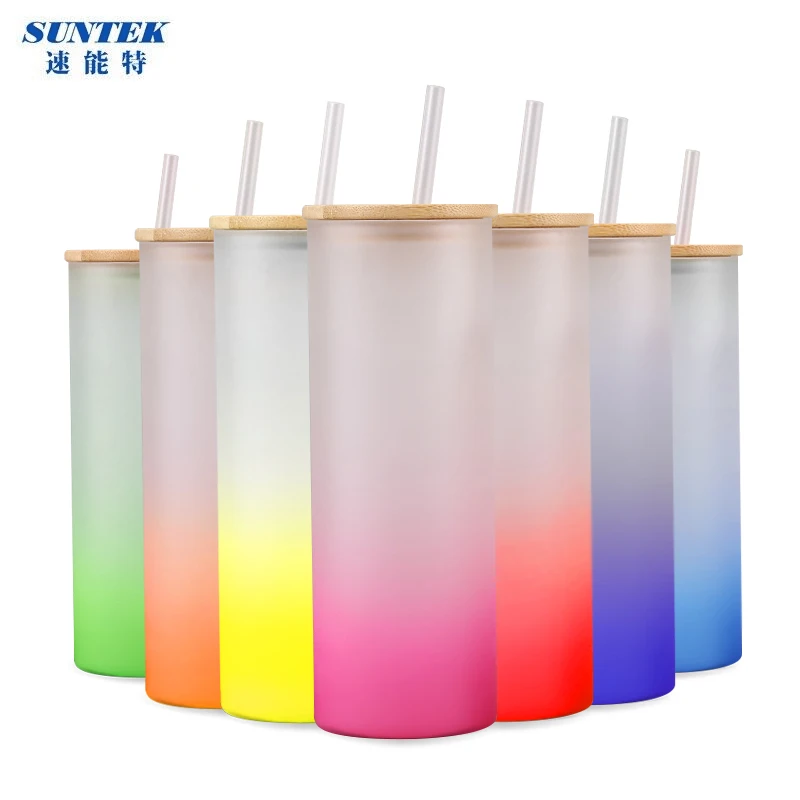 25oz Frosted Gradient Color Beer Juice Soda Shaped Glass Can Sublimation Coffee Glass Cup Sublimation Bell Charms