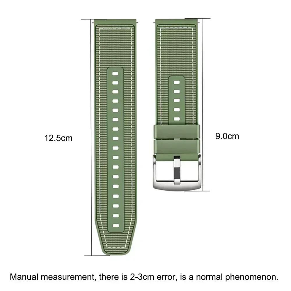 Premium Adjustable Nylon + Silicone Watch Strap, 22mm Bracelet Correa