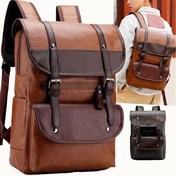 Men Backpack Bag Fashion Knapsack Casual PU Leather Travel Backpack