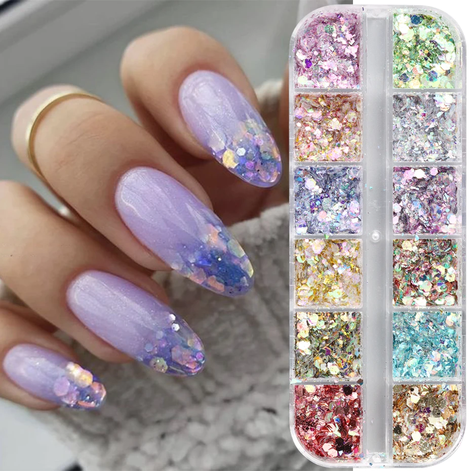 Aurora Iridescent Mixed Hexagon Nail Glitter Sequins Holo Flakes Nail Art Powder nail glitter