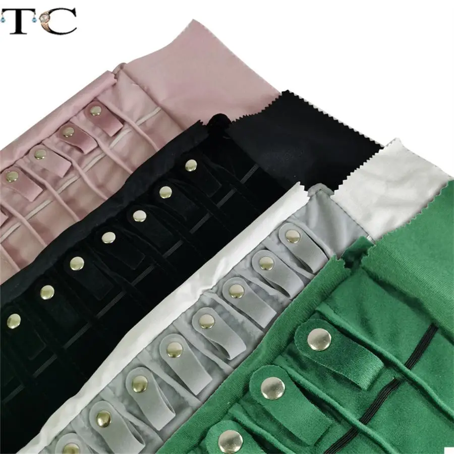 Pu Leather Velvet Jewelry Storage Bag Necklace Pendant Bracelet Watch Display Bag Portable Storage Roll Bag
