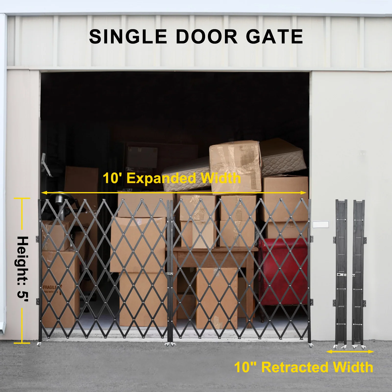 VEVOR Double Folding Security Gate 1.5-2 x 3-3.66m Folding Door Gate Steel Accordion Flexible Expanding Security With Wheel