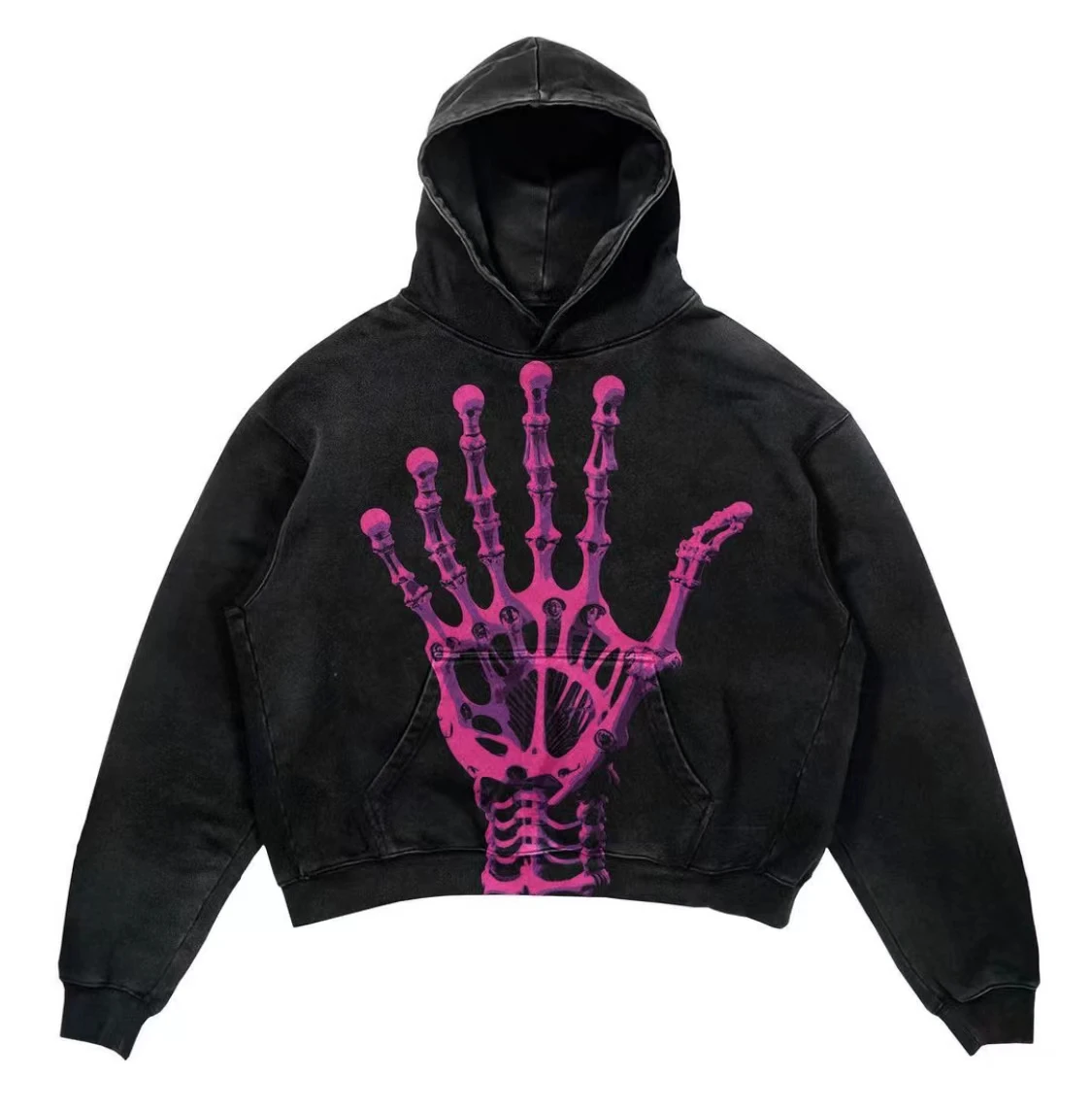 Retro hooded sweatshirt skull print flame Y2K retro hooded pullover jacket street style goth casual fashion men's Harajuku top