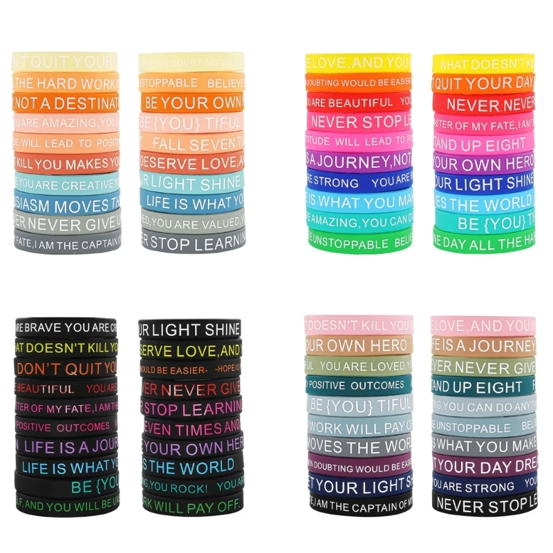 20Pcs Inspirational Silicones Bracelets Motivational Quote Wristbands for Unisex X90C