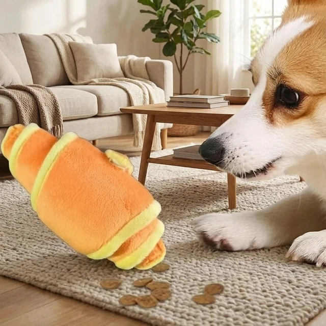1PC Plush Croissant Dog Toy for Small Medium Dogs Happy Intelligent Pet Game Interactive Chew Toy Cute Puppy Teething Toy Safe